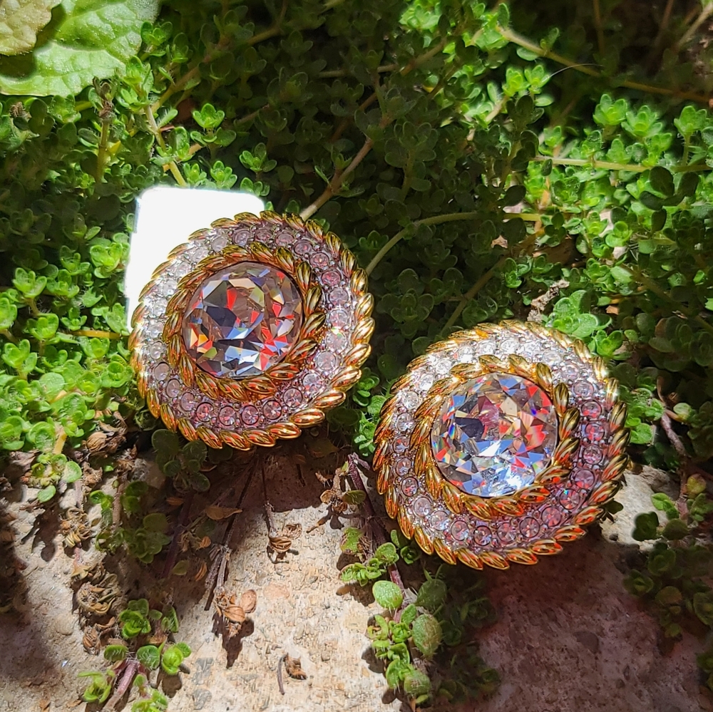 NWTS! Vintage 1985 SWAROVSKI SAL Gold Plated Over Rhodium Exquisite Clip On Ears - Picture 4 of 8